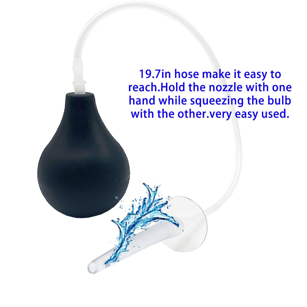 GNEGKLEAN Black Silicone Enema Bulb Kit 7.6oz Clean Anal Douche for Men Women with 19.7in